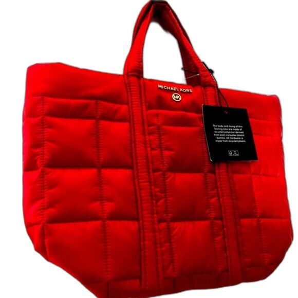 Michael Kors Stirling Small Quilted Recycled Polyester Tote Bag - Red $258 - Picture 8 of 11